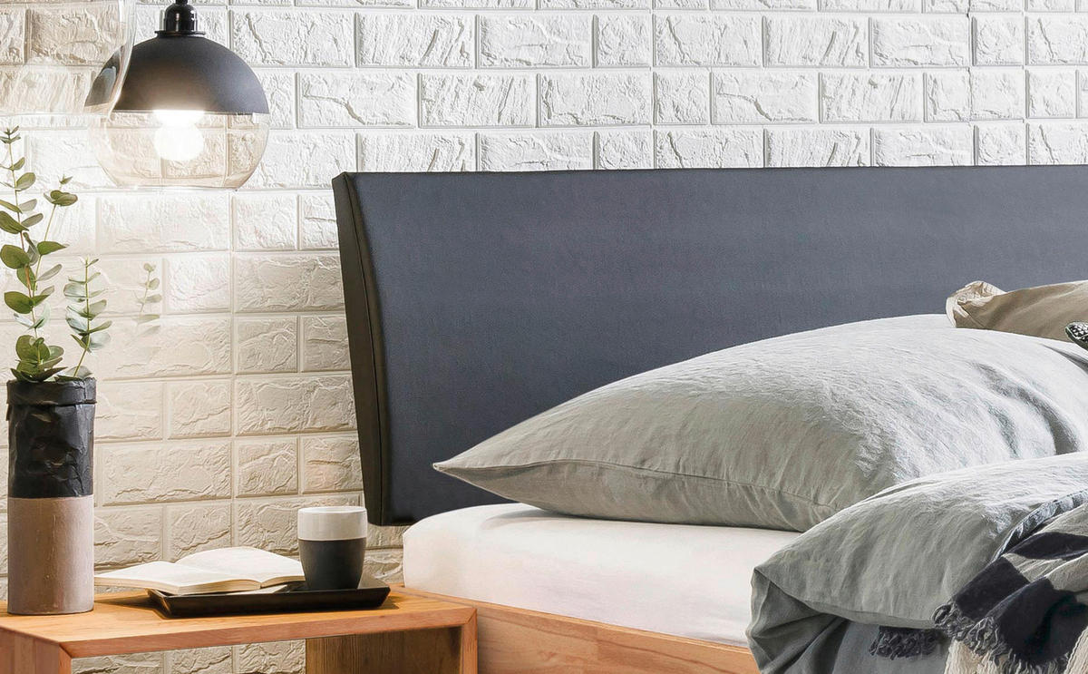 BETT 140/200 cm  in Kernbuche  - Anthrazit/Schwarz, Design, Holz/Metall (140/200cm) - Hasena