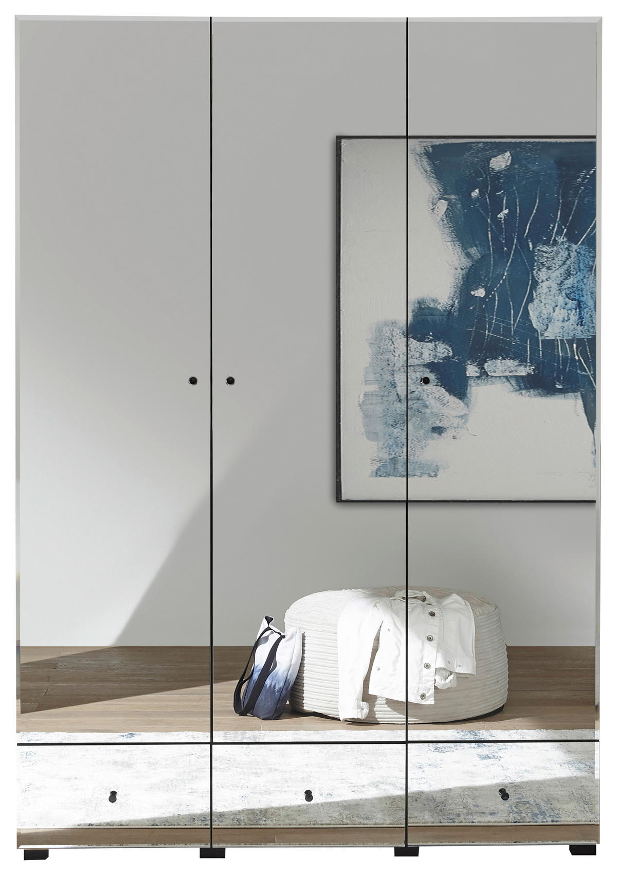 KLEIDERSCHRANK 135/195/55 cm,  in Graphitfarben, 3-türig  - Schwarz/Graphitfarben, KONVENTIONELL, Glas/Holzwerkstoff (135/195/55cm) - Boxxx