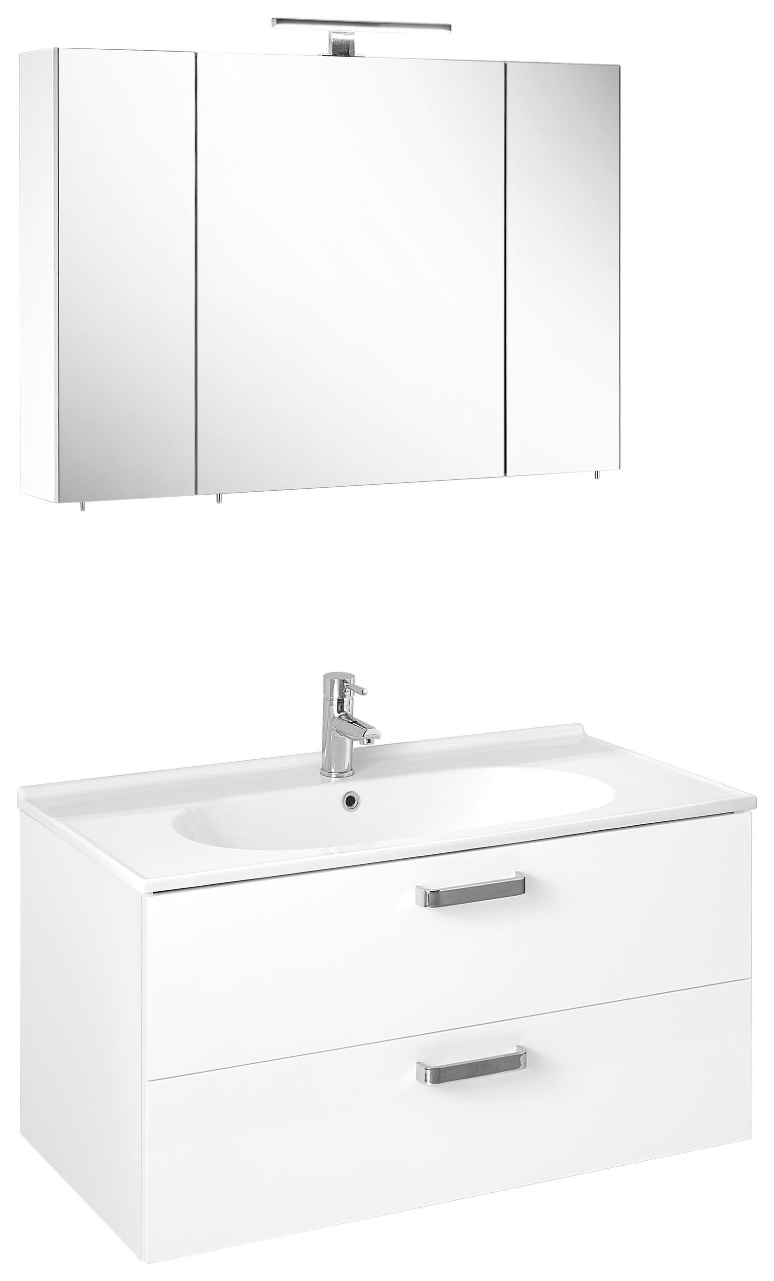 BADEZIMMER 3-teilig  in 100 cm  - Chromfarben/Weiß Hochglanz, Basics, Keramik/Holzwerkstoff (100cm) - Welnova