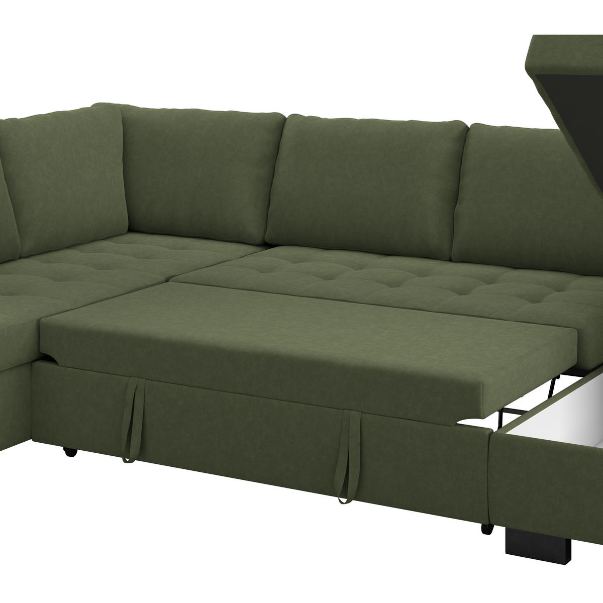 WOHNLANDSCHAFT Grün Mikrofaser  - Schwarz/Grau, MODERN, Kunststoff/Textil (178/305/155cm) - P & B