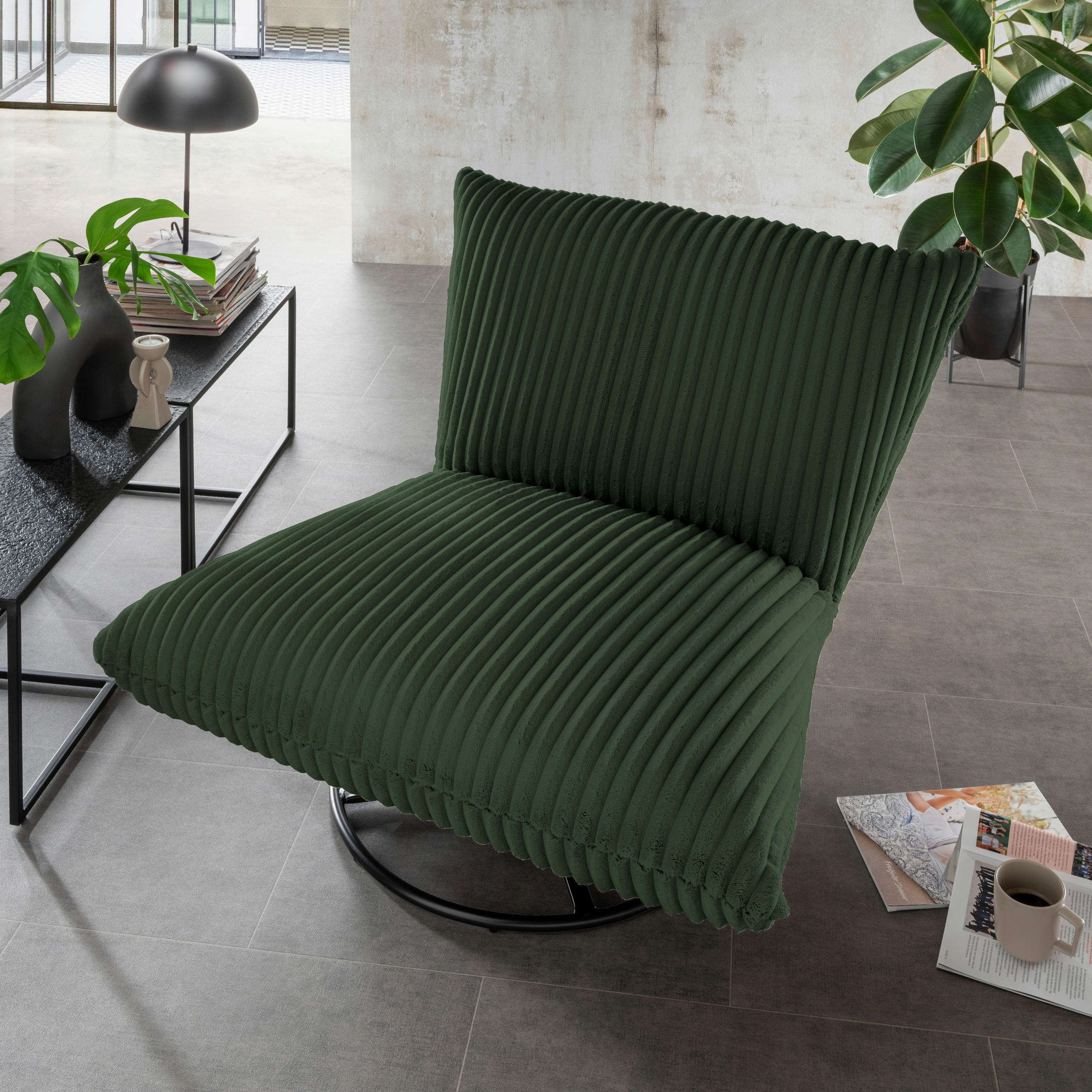 RELAXSESSEL in Textil Grün  - Schwarz/Grün, Design, Textil/Metall (100/78/96cm) - Livetastic