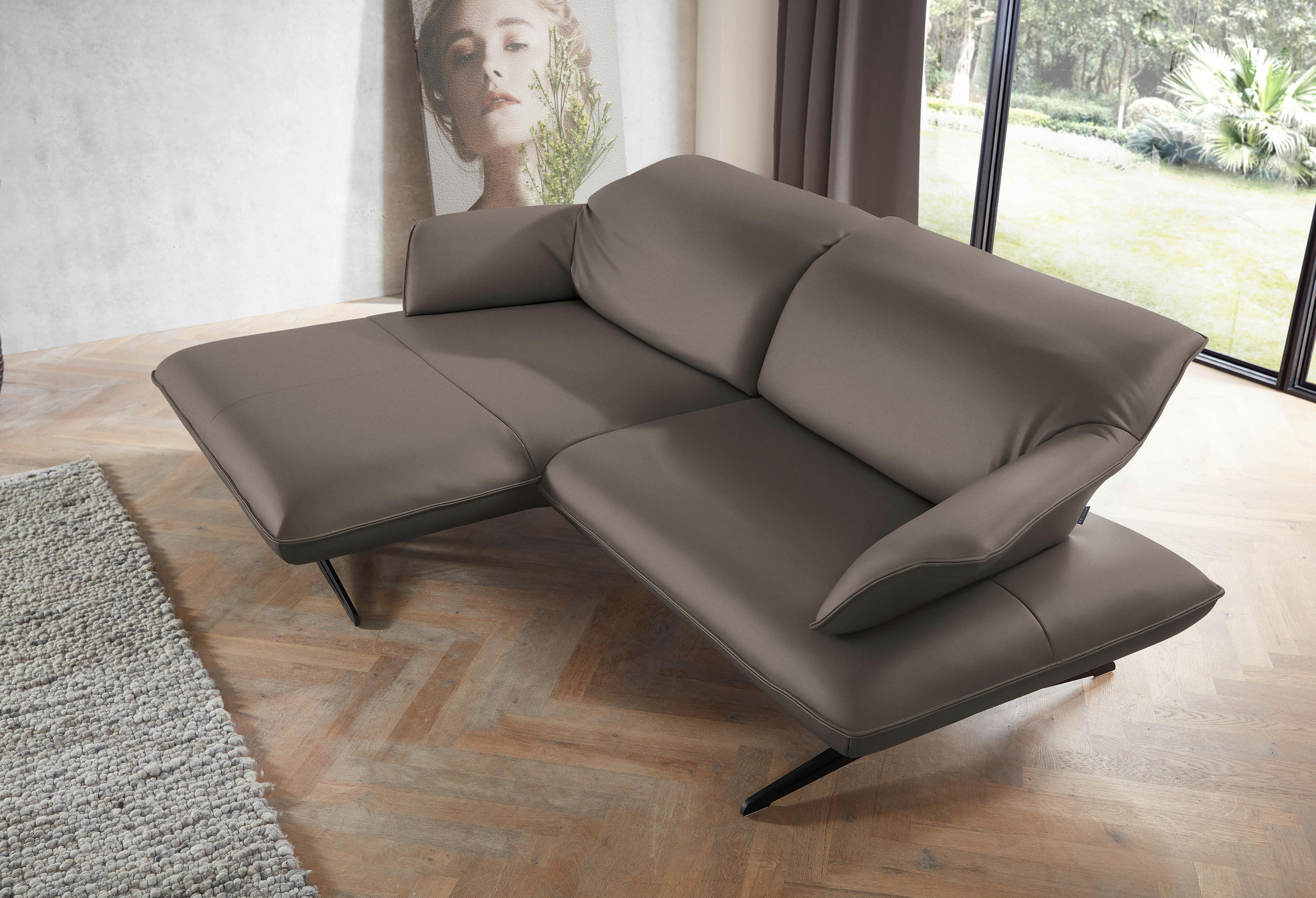 ECKSOFA in Echtleder Graubraun  - Graubraun/Beige, Design, Leder/Metall (169/252cm) - Koinor