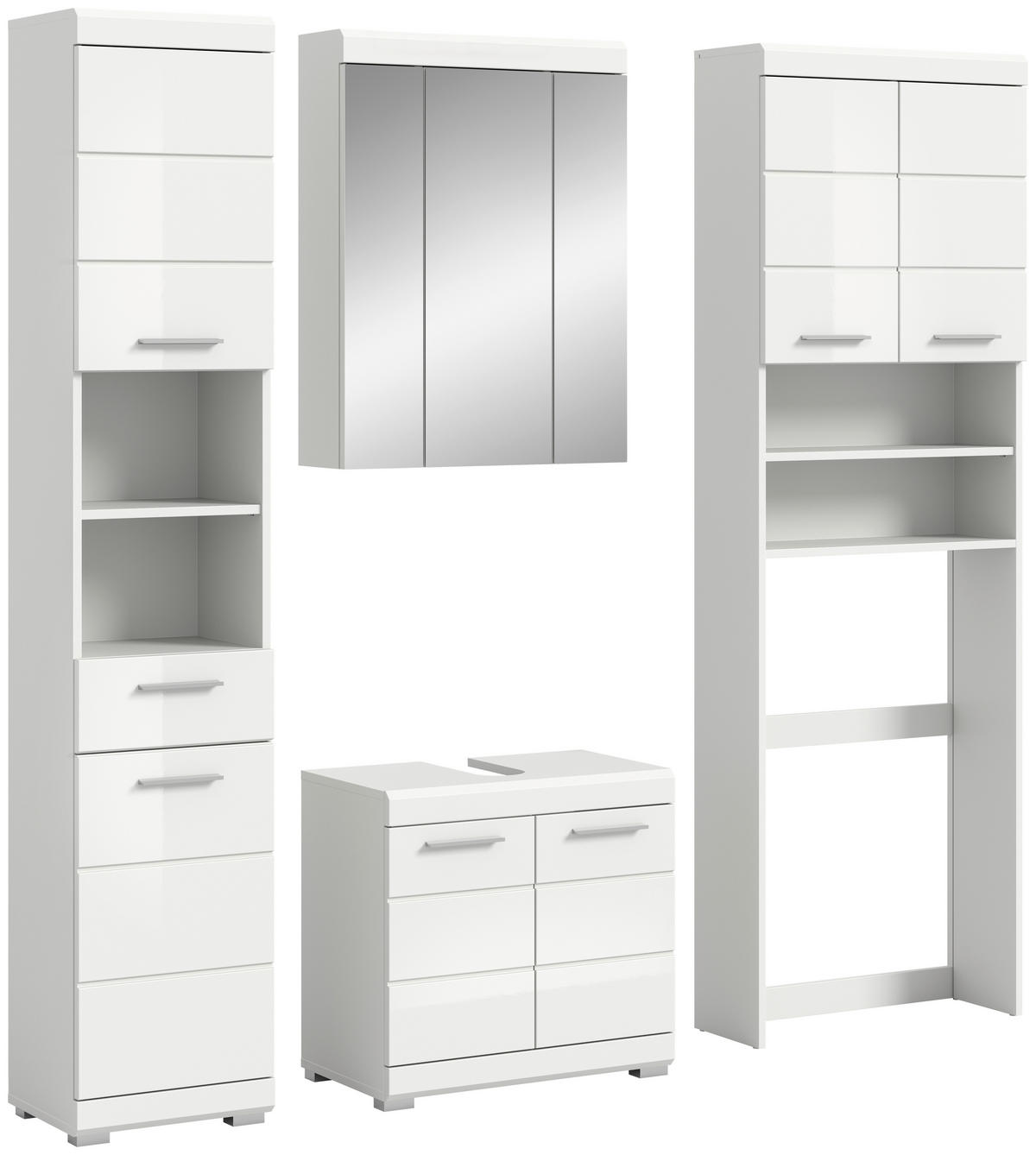 BADEZIMMER 4-teilig  in 160 cm  - Weiß Hochglanz/Silberfarben, MODERN, Glas/Holzwerkstoff (160cm) - MID.YOU