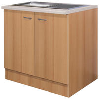 SPÜLENUNTERSCHRANK 100/85/57 cm  in Buchefarben  - Edelstahlfarben/Beige, MODERN, Holzwerkstoff/Kunststoff (100/85/57cm) - FlexWell