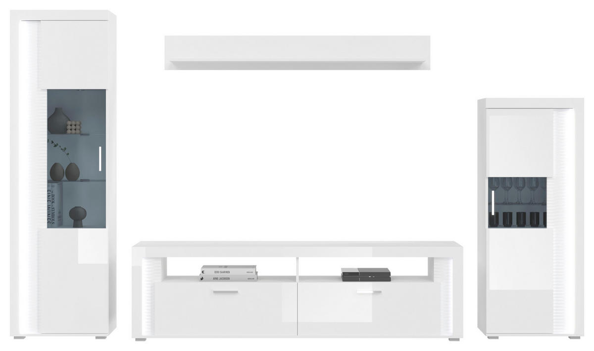 OBÝVACÍ STĚNA, vysoce lesklá bílá - barvy stříbra/vysoce lesklá bílá, Design, kompozitní dřevo/plast (351/202/46cm) - MID.YOU