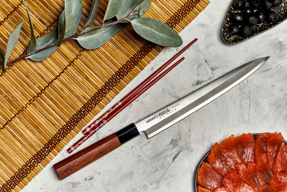 KUHARSKI NOŽ  OKINAWA 39/4/2,3 cm           nerjaveče jeklo - srebrne barve/rjava, Basics, kovina/leseni material (39/4/2,3cm) - Samura