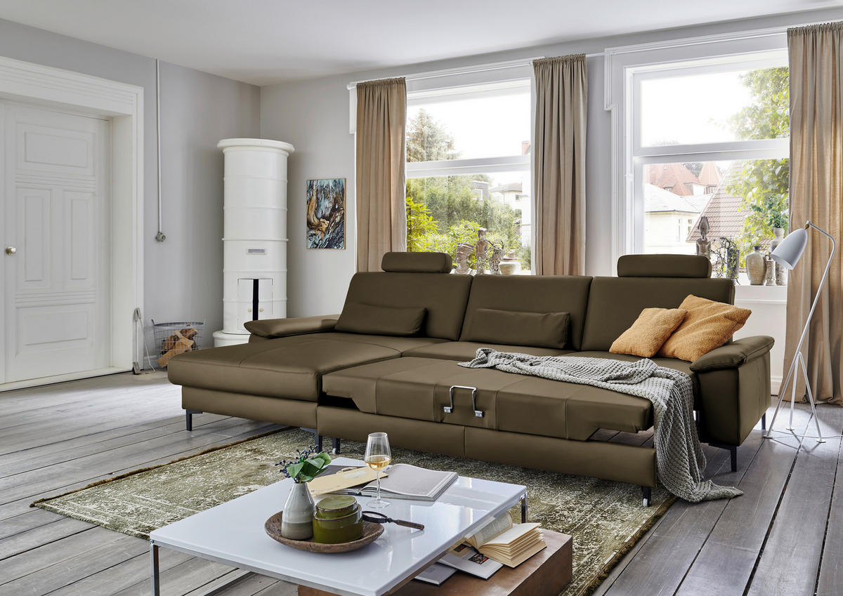ECKSOFA in Echtleder Grün  - Schwarz/Grün, Design, Leder/Metall (176/334cm) - Dieter Knoll