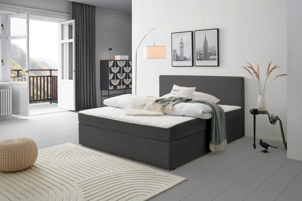 BOXBETT 200/200 cm,  in Grau,  - Grau, MODERN, Holz/Textil (200/200cm) - MID.YOU