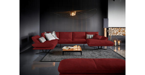 WOHNLANDSCHAFT in Echtleder Rot - Rot/Schwarz, Natur, Leder/Metall (217/359/155cm) - Dieter Knoll