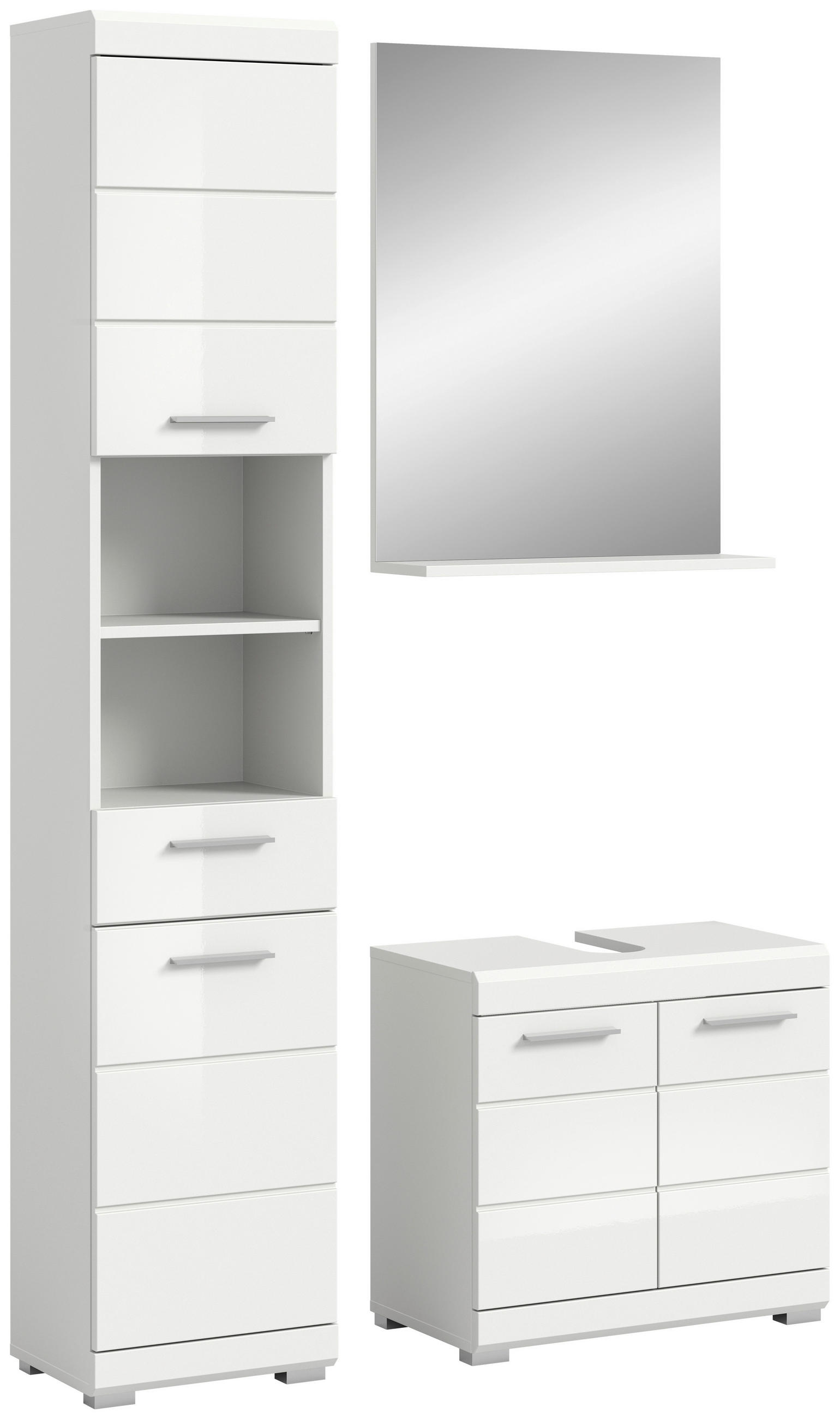 BADEZIMMER 3-teilig  in 97 cm  - Weiß Hochglanz/Silberfarben, MODERN, Glas/Holzwerkstoff (97cm) - MID.YOU