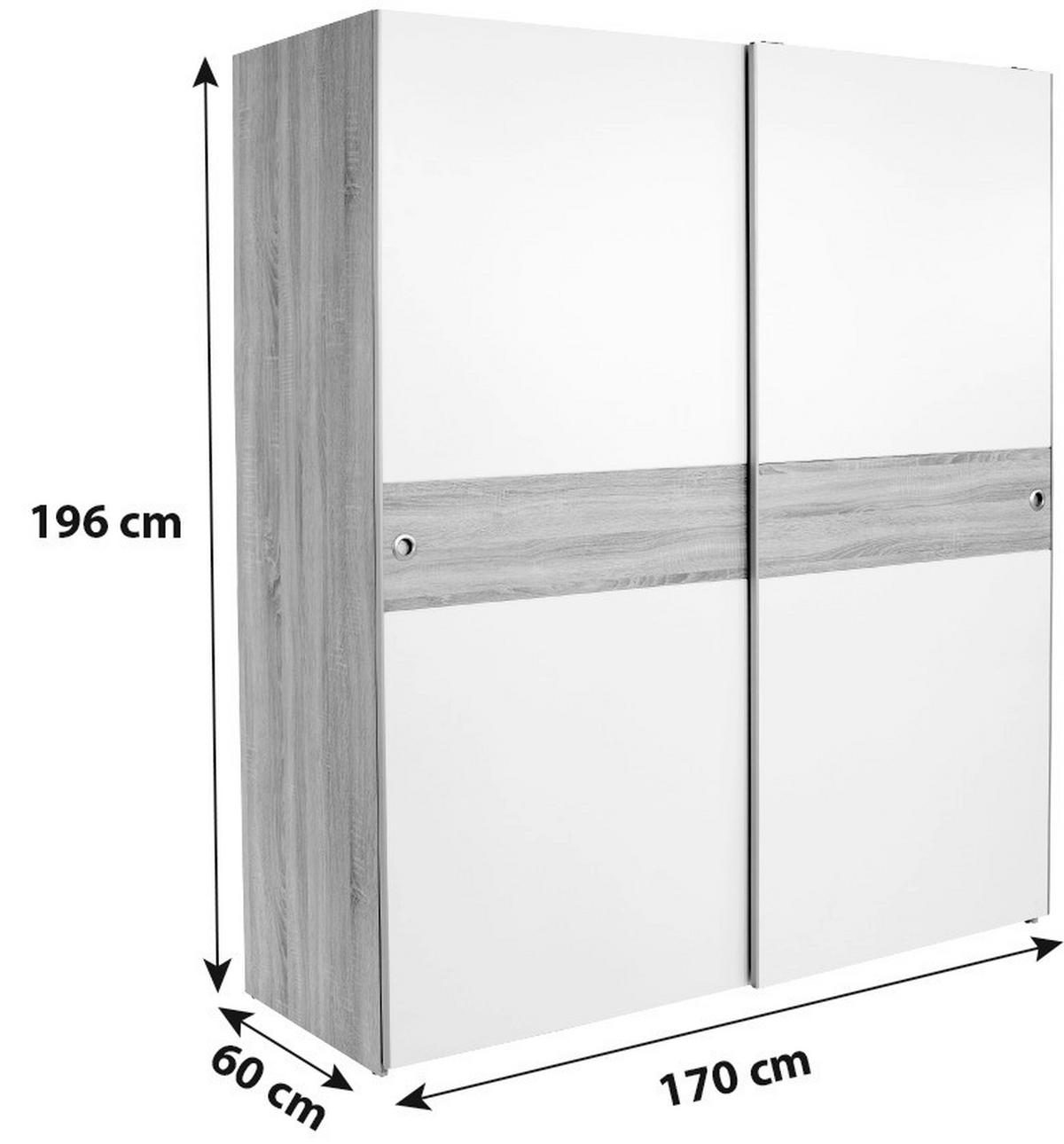 SKRIŇA S POS. DVER. – HOR.VED, biela, dub sonoma, 170/196/60 cm - biela/dub sonoma, Konventionell, kompozitné drevo/plast (170/196/60cm) - MID.YOU