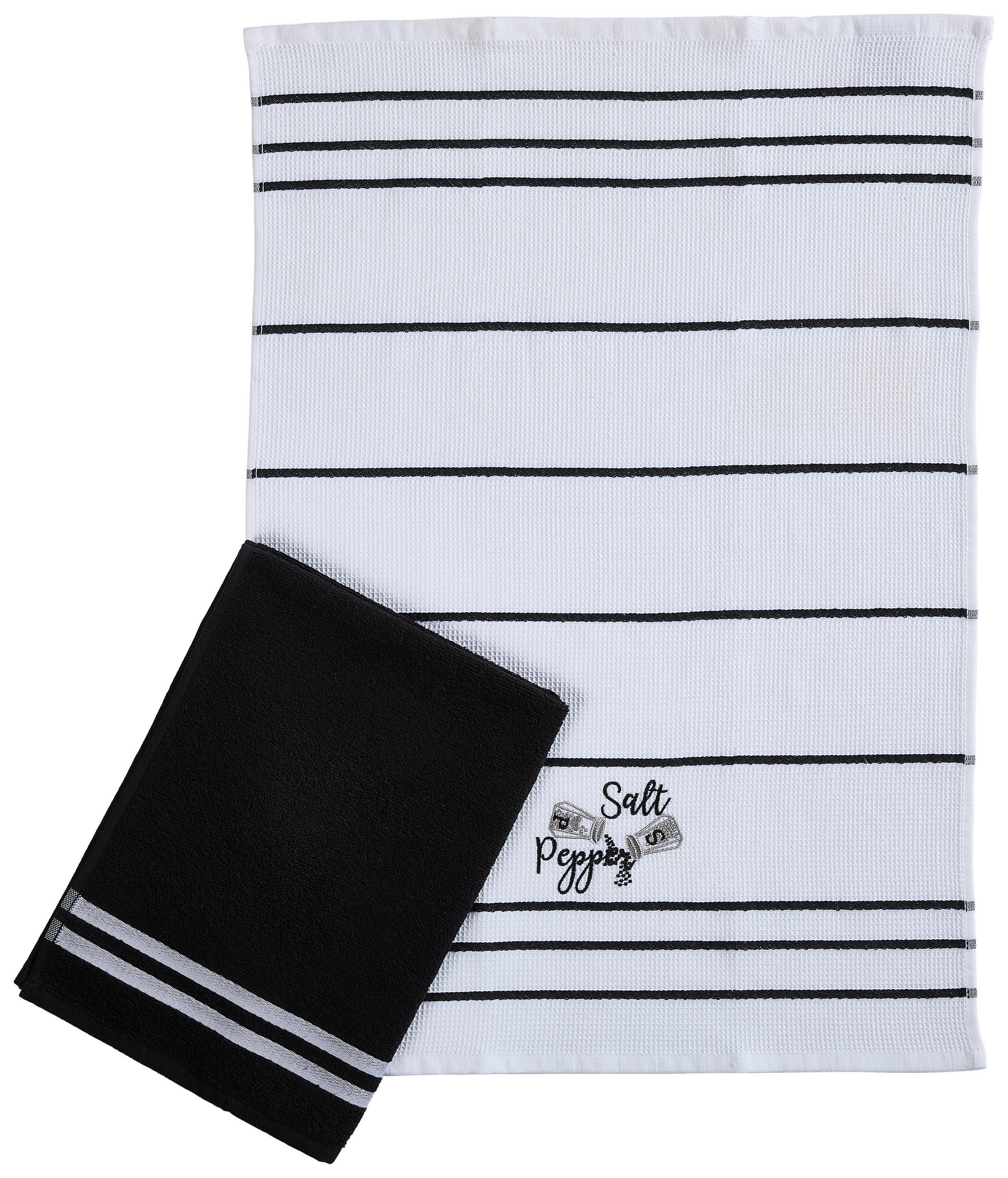 GESCHIRRTUCH-SET 2-teilig Schwarz, Weiß  - Schwarz/Weiß, Textil (50/70cm) - Esposa