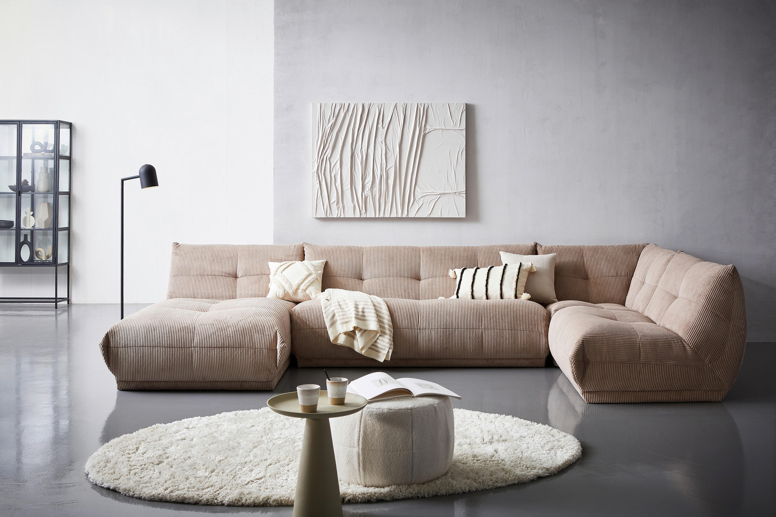 WOHNLANDSCHAFT in Cord Taupe - Taupe, Trend, Textil (185/390/210cm) - Livetastic