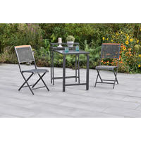 BALKONSET Graphitfarben, Akaziefarben 3-teilig  - Graphitfarben/Akaziefarben, KONVENTIONELL, Holz/Metall - Gardenson