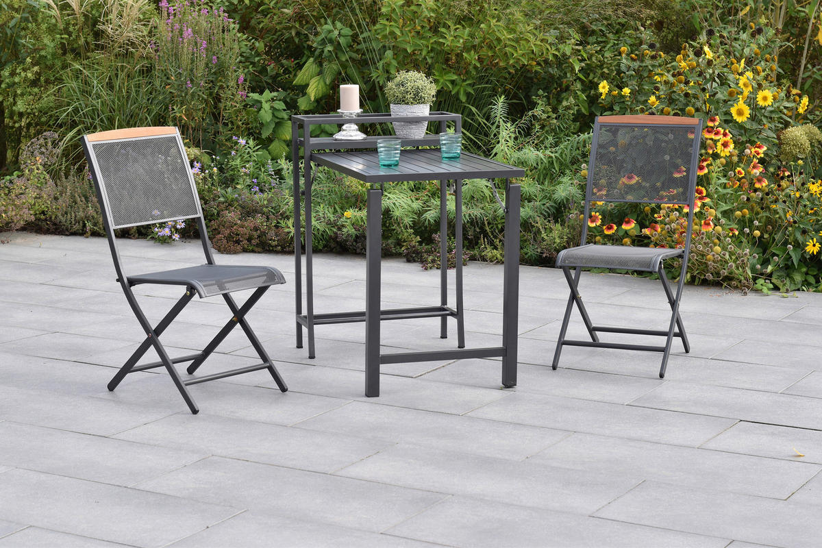 BALKONSET Graphitfarben, Akaziefarben 3-teilig  - Graphitfarben/Akaziefarben, KONVENTIONELL, Holz/Metall - Gardenson