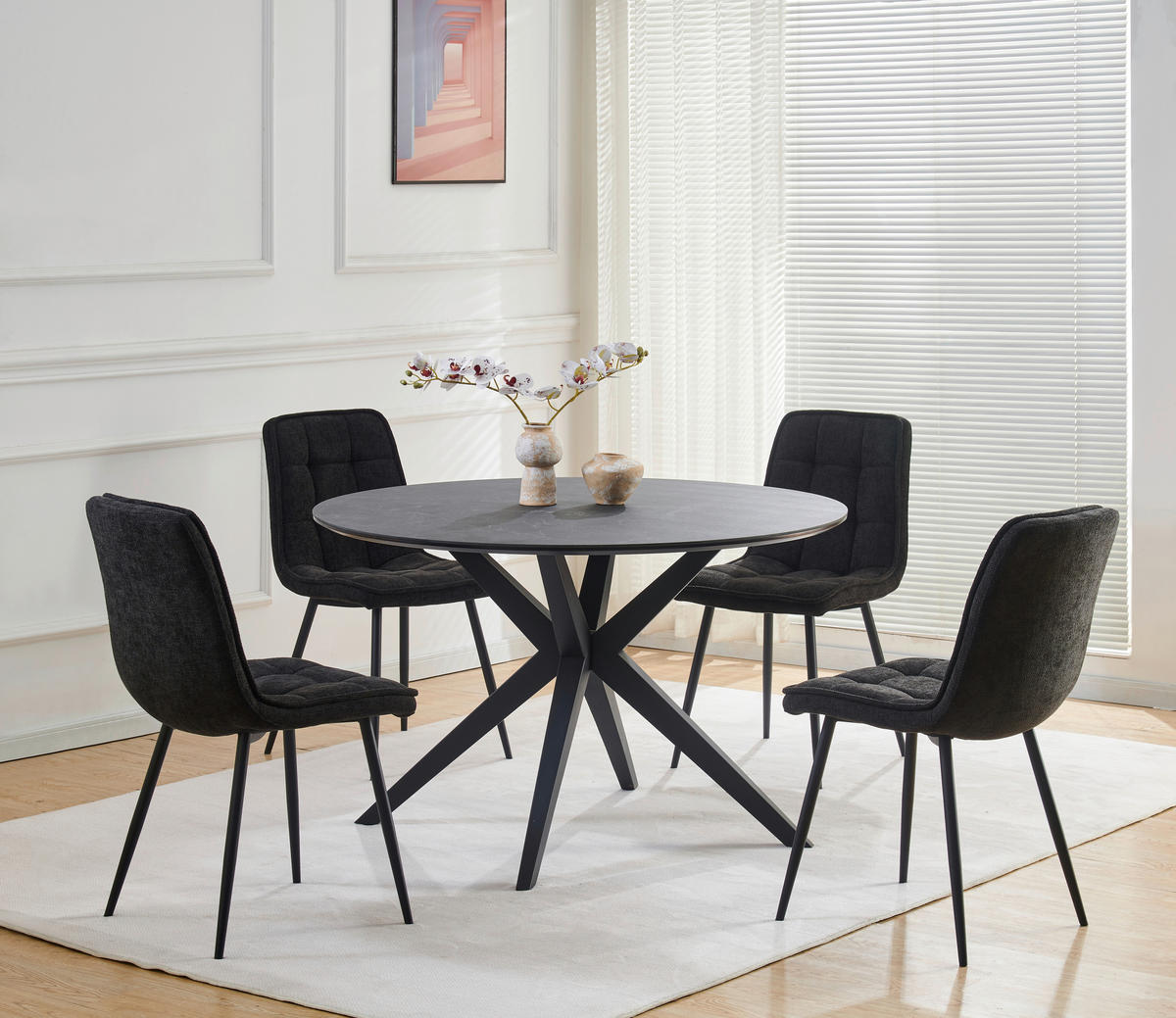 STUHL  in Eisen Leinenoptik Holz, Metall, Textil  - Schwarz, KONVENTIONELL, Holz/Textil (45/89/58cm) - MID.YOU