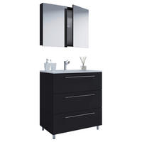 BADEZIMMER 3-teilig  in 80 cm  - Alufarben/Schwarz, MODERN, Keramik/Holzwerkstoff (80cm) - MID.YOU