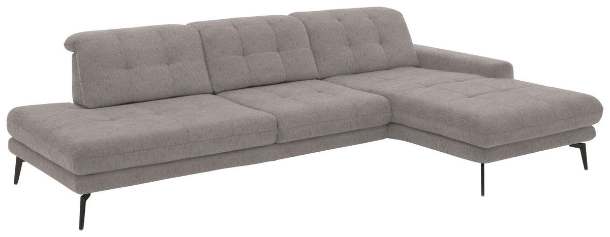 ECKSOFA in Flachgewebe Greige  - Greige/Schwarz, Design, Textil/Metall (309/190cm) - Beldomo Style