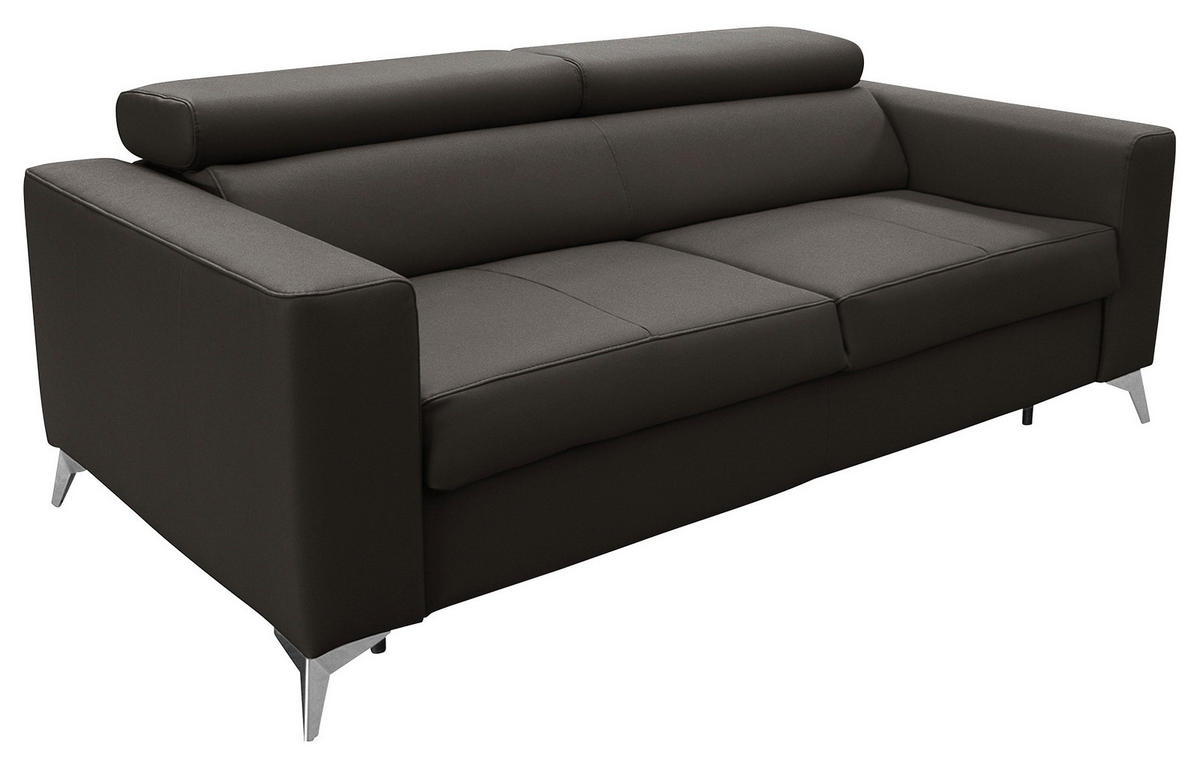 SCHLAFSOFA Dunkelbraun Echtleder Lederlook  - Dunkelbraun/Silberfarben, Design, Leder/Textil (206/95/101cm) - Livetastic