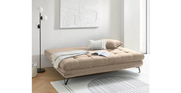 SCHLAFSOFA Samt Beige - Beige/Schwarz, Design, Textil/Metall (205/79-96/85cm) - Novel