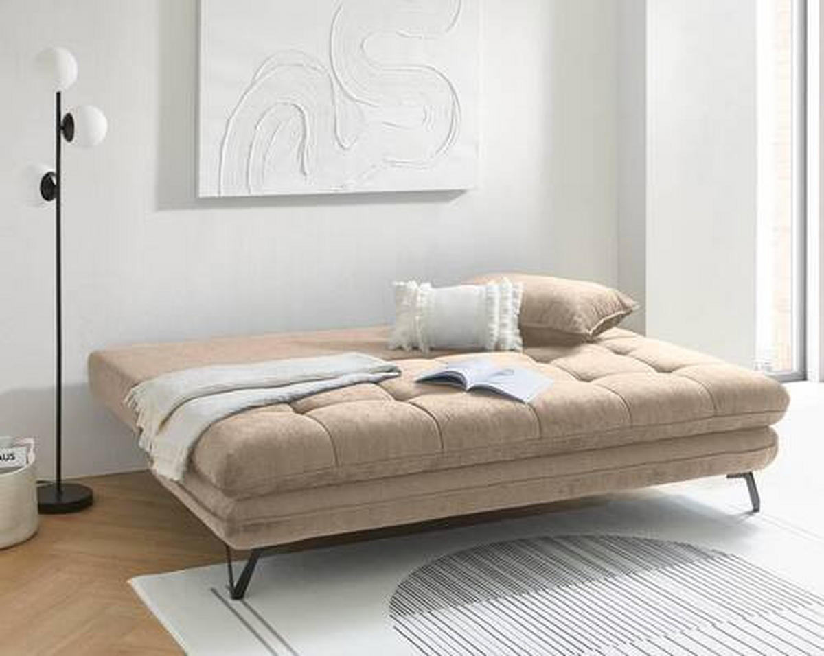 SCHLAFSOFA Samt Beige  - Beige/Schwarz, Design, Textil/Metall (205/79-96/85cm) - Novel