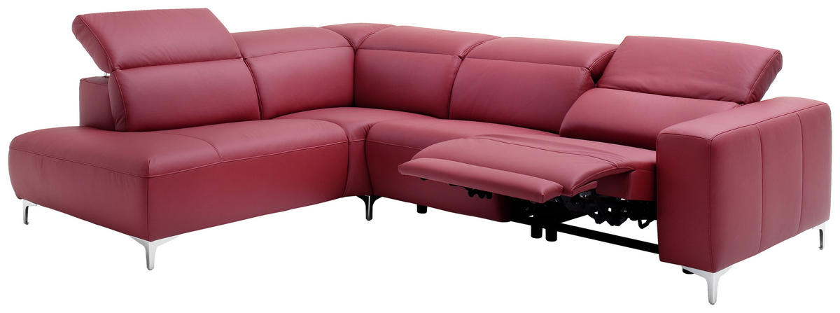 ECKSOFA inkl.Funktionen Rot Echtleder  - Chromfarben/Rot, Design, Leder/Metall (223/290cm) - Pure Home Lifestyle