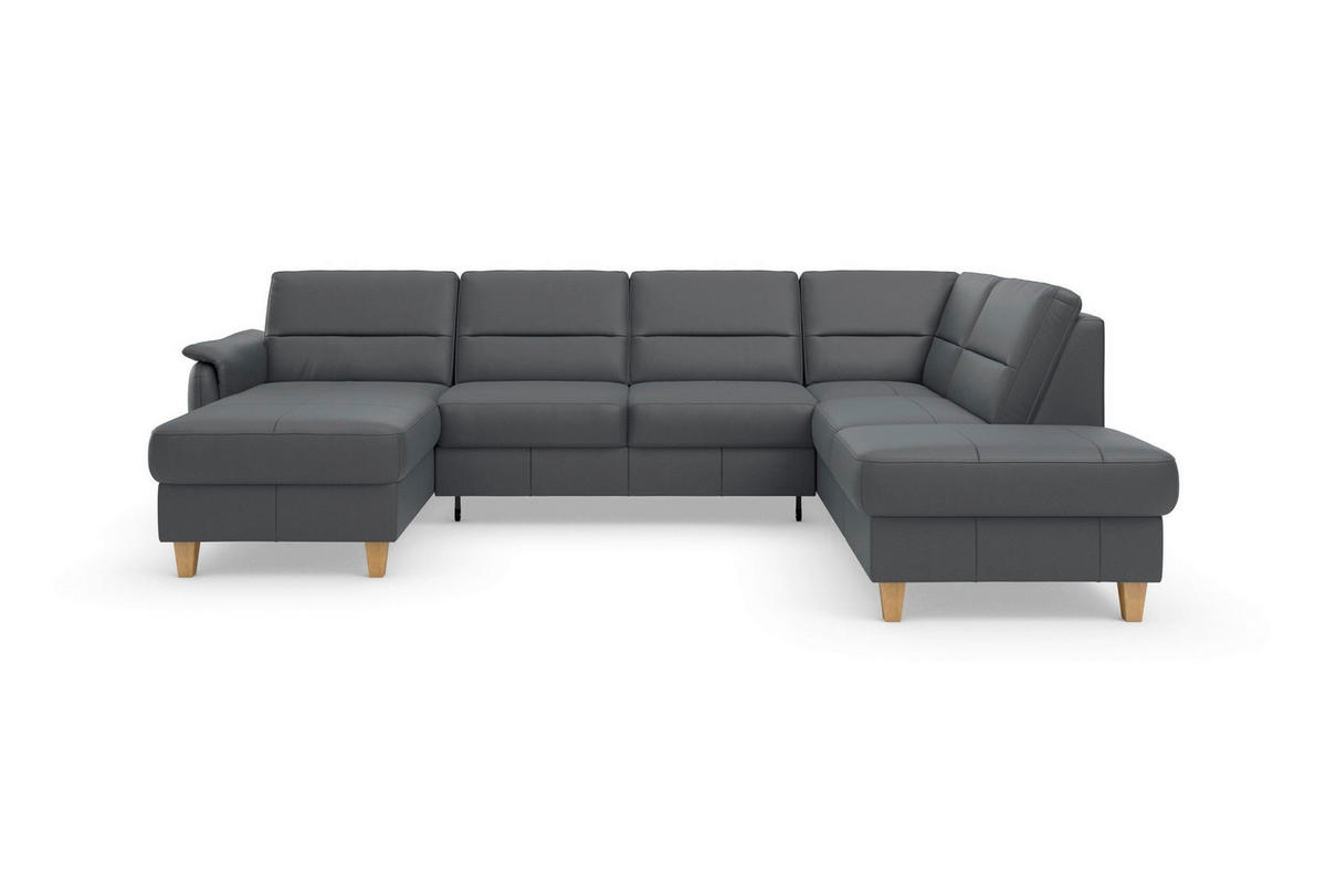 SEDACIA SÚPRAVA, textil, koža, čierna - čierna/farba duba, Basics, koža/drevo (163/308/212cm) - Sit & More