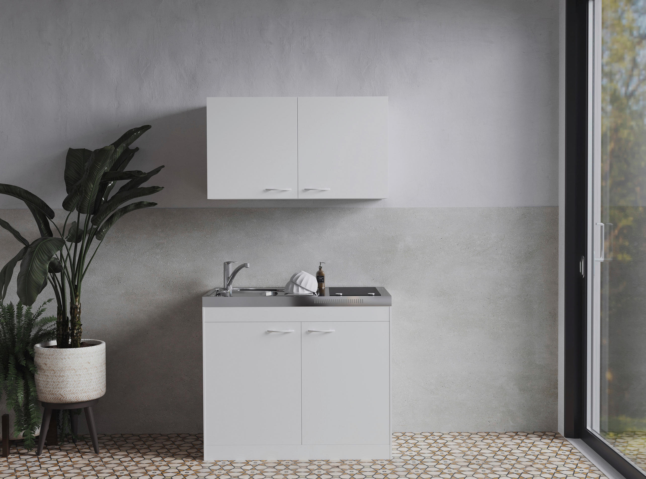 MINIKÜCHE 100 cm   in Weiß  - Weiß, Basics, Holzwerkstoff/Kunststoff (100cm) - Respekta