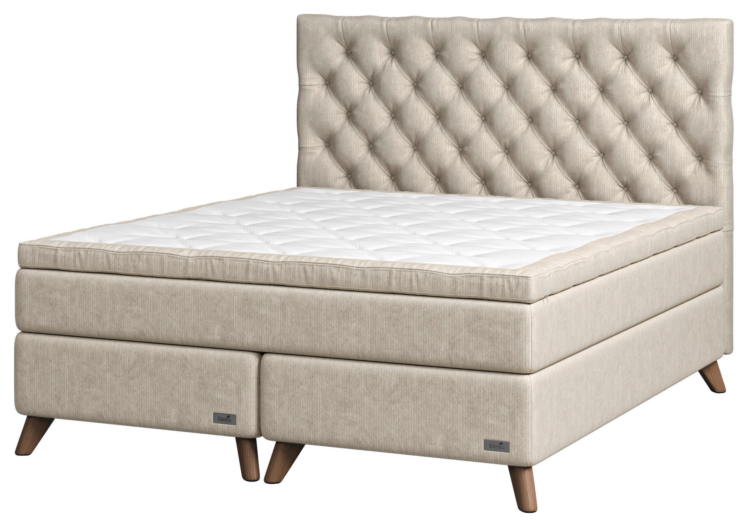 KONTINENTALSÄNG 180/200 cm  i beige  - mörkgrå/beige, Klassisk, metall/trä (180/200cm) - Ekens