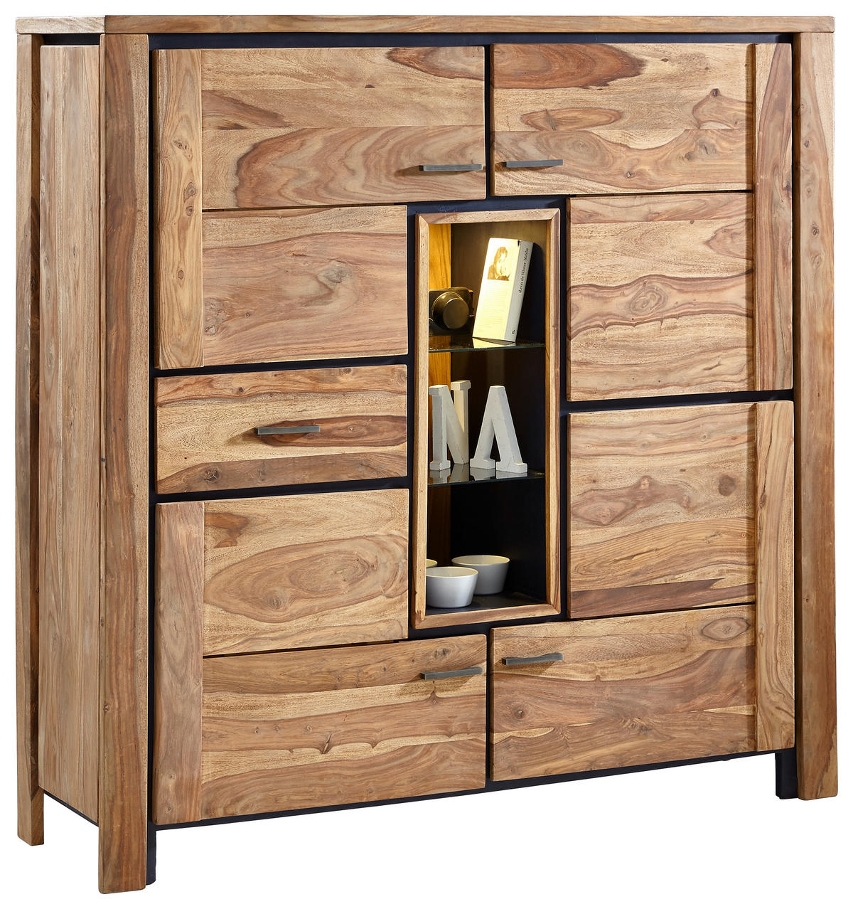 VYSOKÁ KOMODA, sheesham, barvy sheesham, 150/150/45 cm - barvy sheesham/přírodní barvy, Lifestyle, kov/dřevo (150/150/45cm) - Landscape