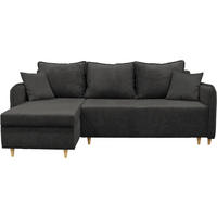 ECKSOFA TEDDY Dunkelgrau Cord, Bouclé Zierkissen, Rückenkissen, Bettkasten  - Dunkelgrau/Naturfarben, Design, Holz/Textil (142/215cm) - MID.YOU