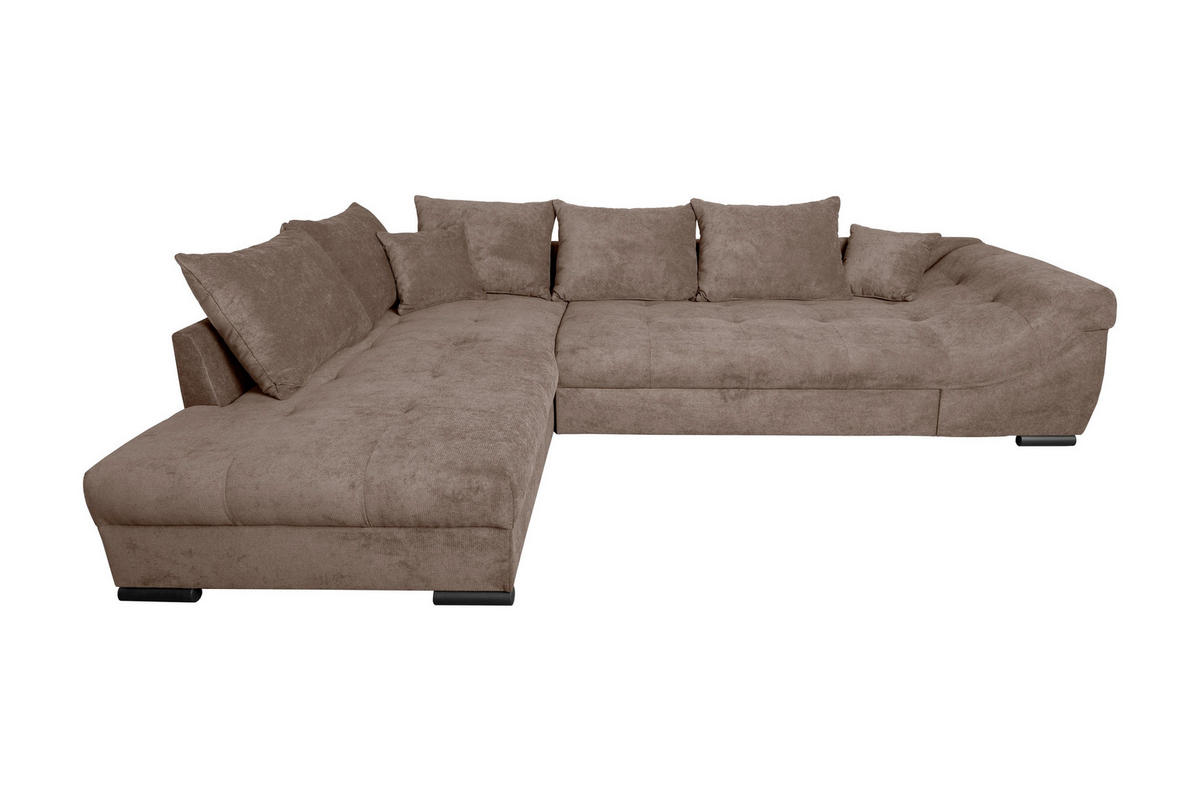 ECKSOFA ATLANTA Braun Struktur Liegefläche im Originalstoff  - Schwarz/Braun, Design, Textil/Metall (202/298cm) - MID.YOU