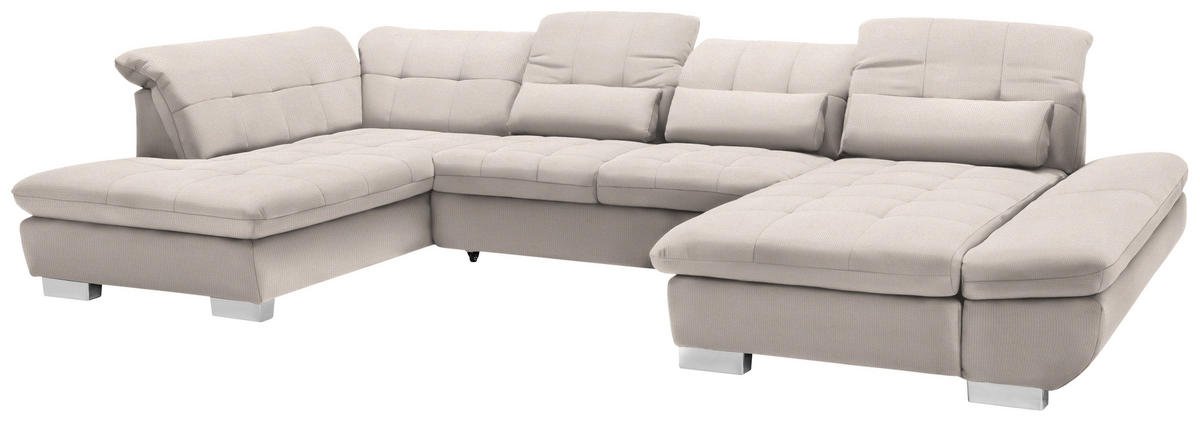 WOHNLANDSCHAFT Mikrofaser Ecru  - Chromfarben/Ecru, Design, Kunststoff/Textil (211/350/204cm) - Xora