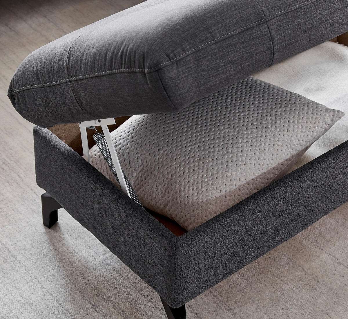 HOCKER in Textil Dunkelgrau  - Dunkelgrau/Schwarz, Design, Textil/Metall (101/45/63cm) - Xora