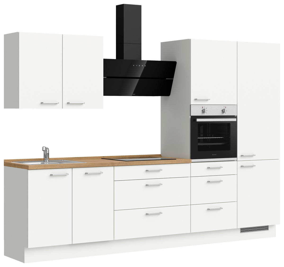 KÜCHENBLOCK 300 cm   in Weiß, Eichefarben  - Edelstahlfarben/Eichefarben, MODERN, Holzwerkstoff/Metall (300cm) - Nobilia