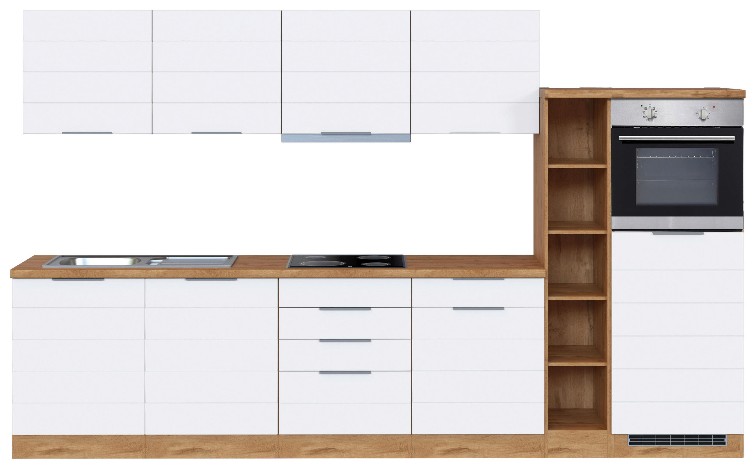 KÜCHENBLOCK 330 cm   in Weiss, Eiche Wotan  - Weiss/Eiche Wotan, Design, Holzwerkstoff/Metall (330cm) - Held
