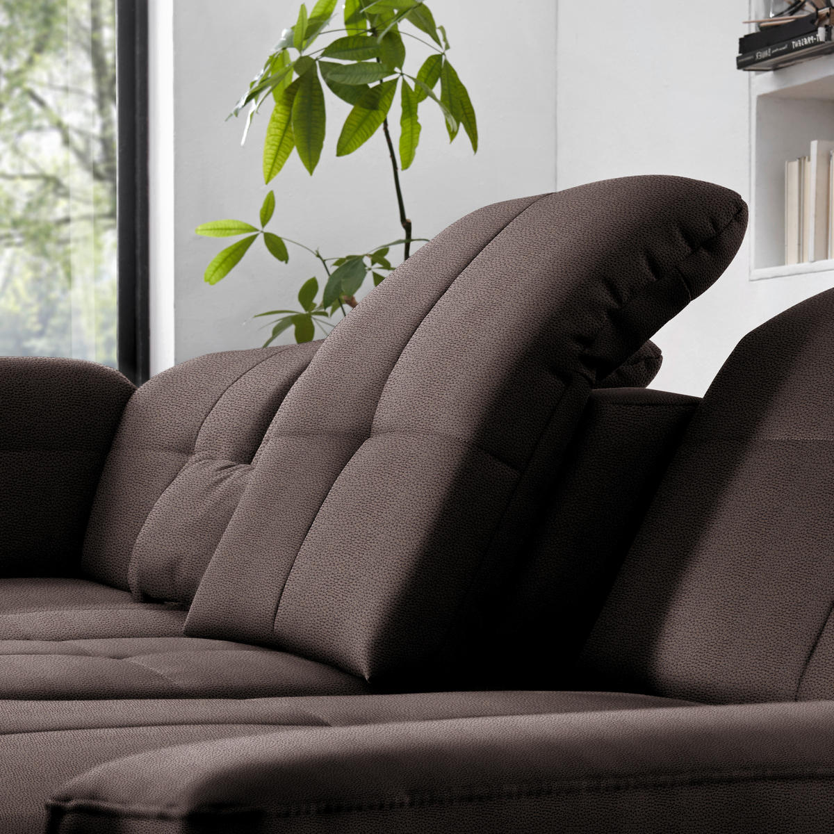 ECKSOFA  in Flachgewebe Mokka  195/309 cm  - Chromfarben/Mokka, Design, Textil (195/309cm) - Beldomo Style