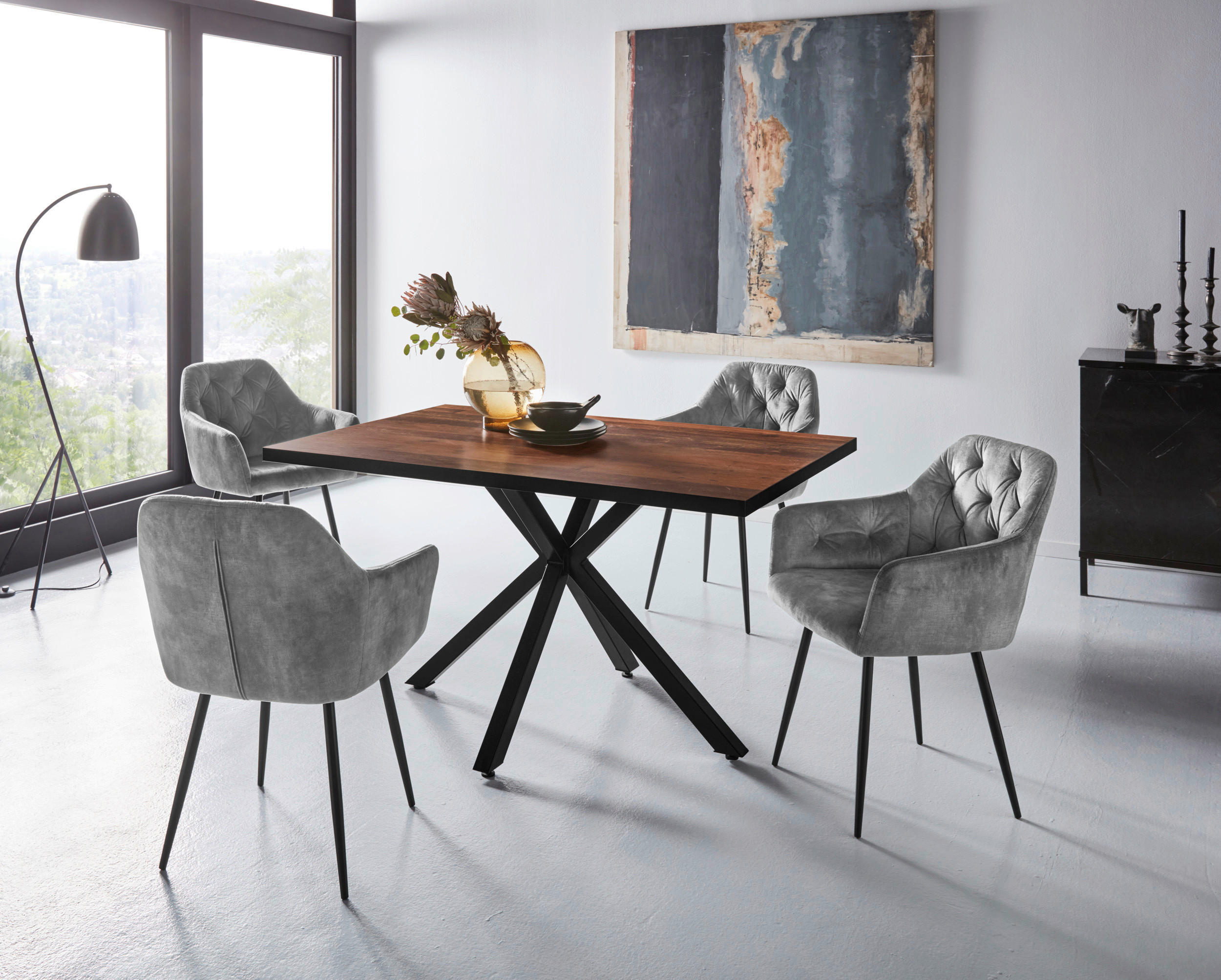 P & B Tischgruppe Grau, Alteiche 140x76x90 cm