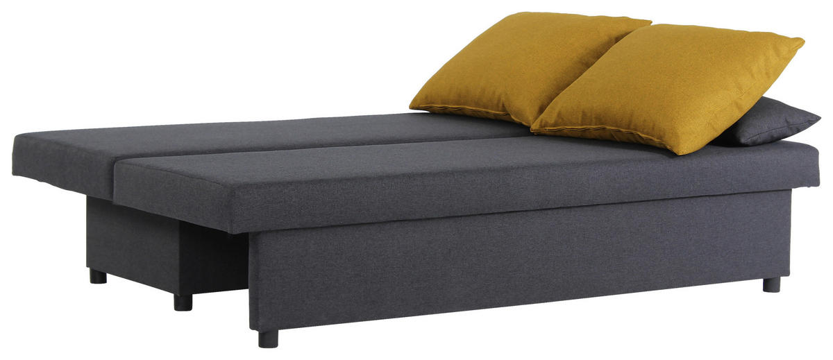SCHLAFSOFA NEO Webstoff Gelb, Dunkelgrau  inkl. Rückenkissen, Armlehnenkissen, Bettkasten  - Dunkelgrau/Gelb, Basics, Kunststoff/Textil (192/82/82cm) - P & B