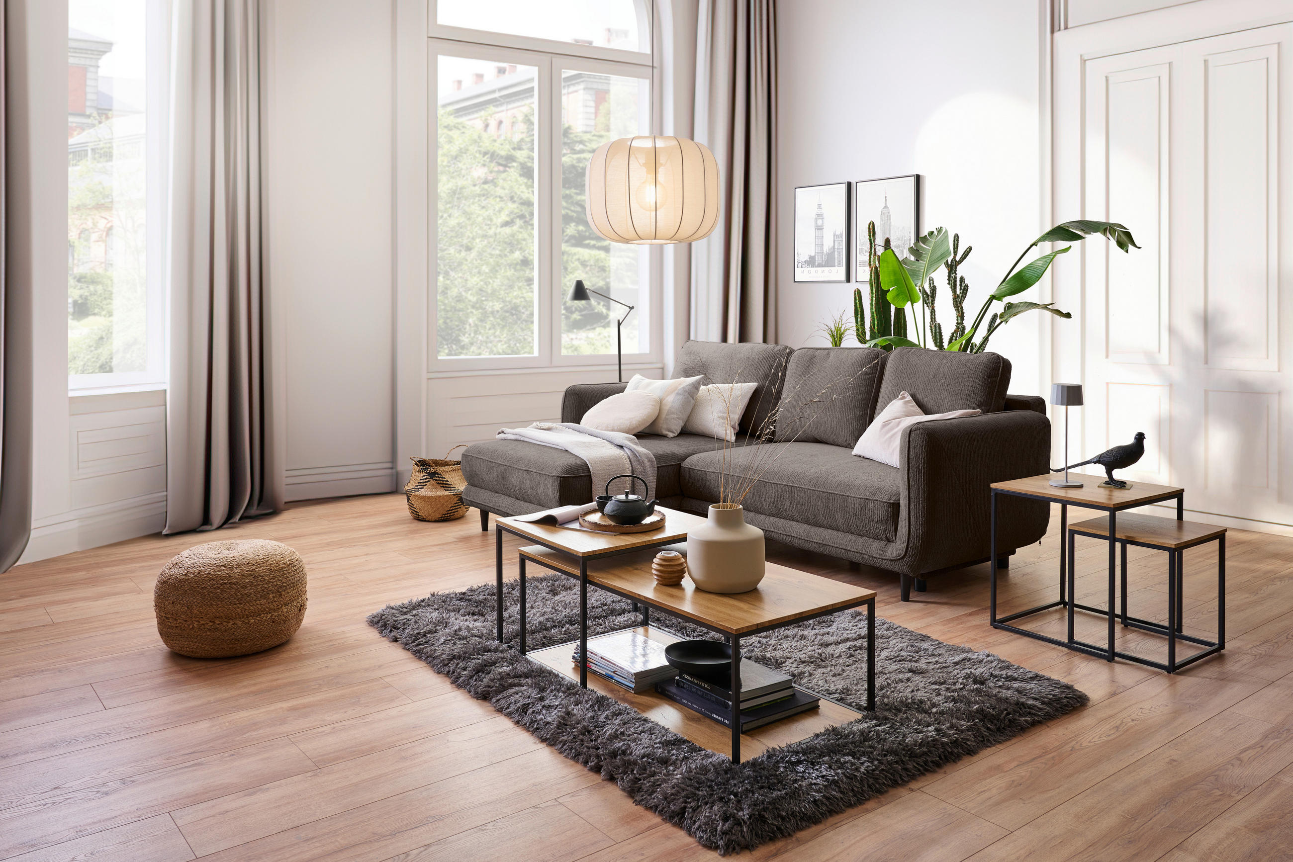 ECKSOFA in Struktur Taupe  - Taupe/Schwarz, Konventionell, Holz/Textil (170/247cm) - Carryhome