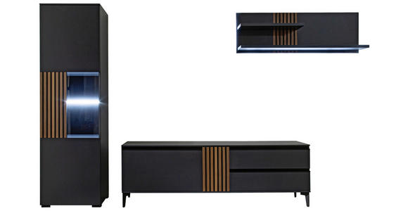 WOHNWAND  in Anthrazit, Nussbaumfarben  324/200/45 cm  - Anthrazit/Nussbaumfarben, Design, Glas/Holz (324/200/45cm) - Moderano