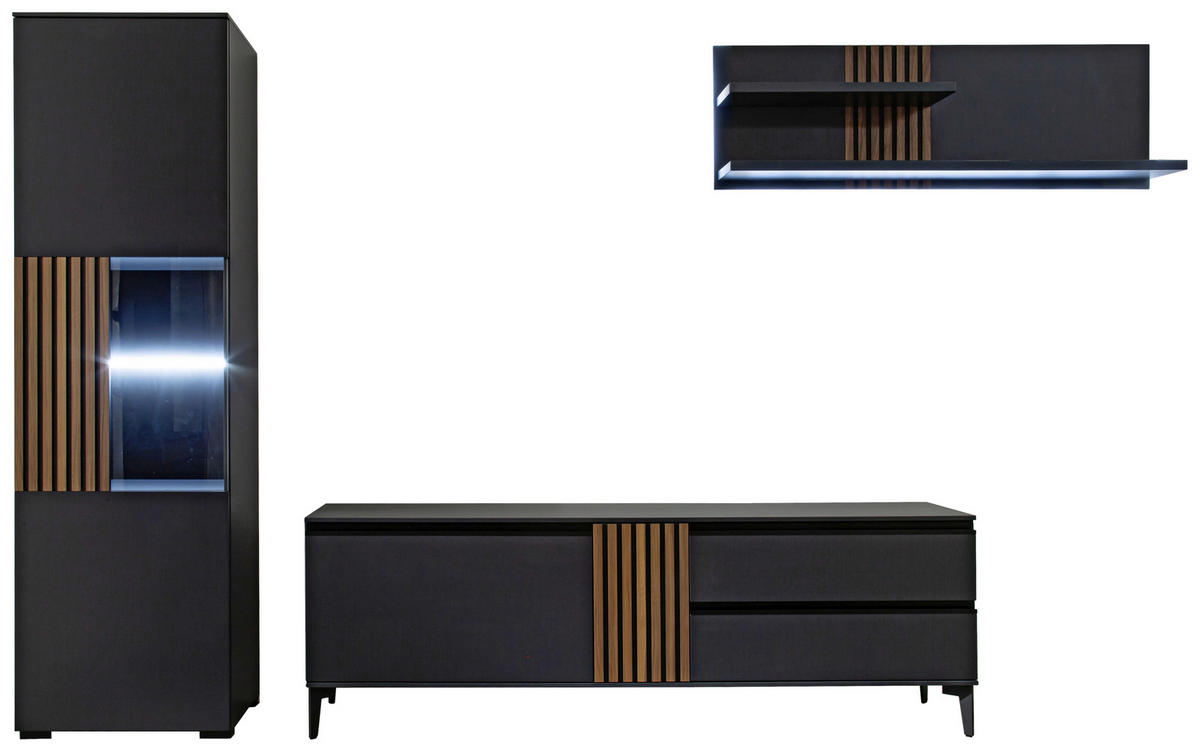 WOHNWAND  in Anthrazit, Nussbaumfarben 324/200/45 cm  - Anthrazit/Nussbaumfarben, Design, Glas/Holz (324/200/45cm) - Moderano