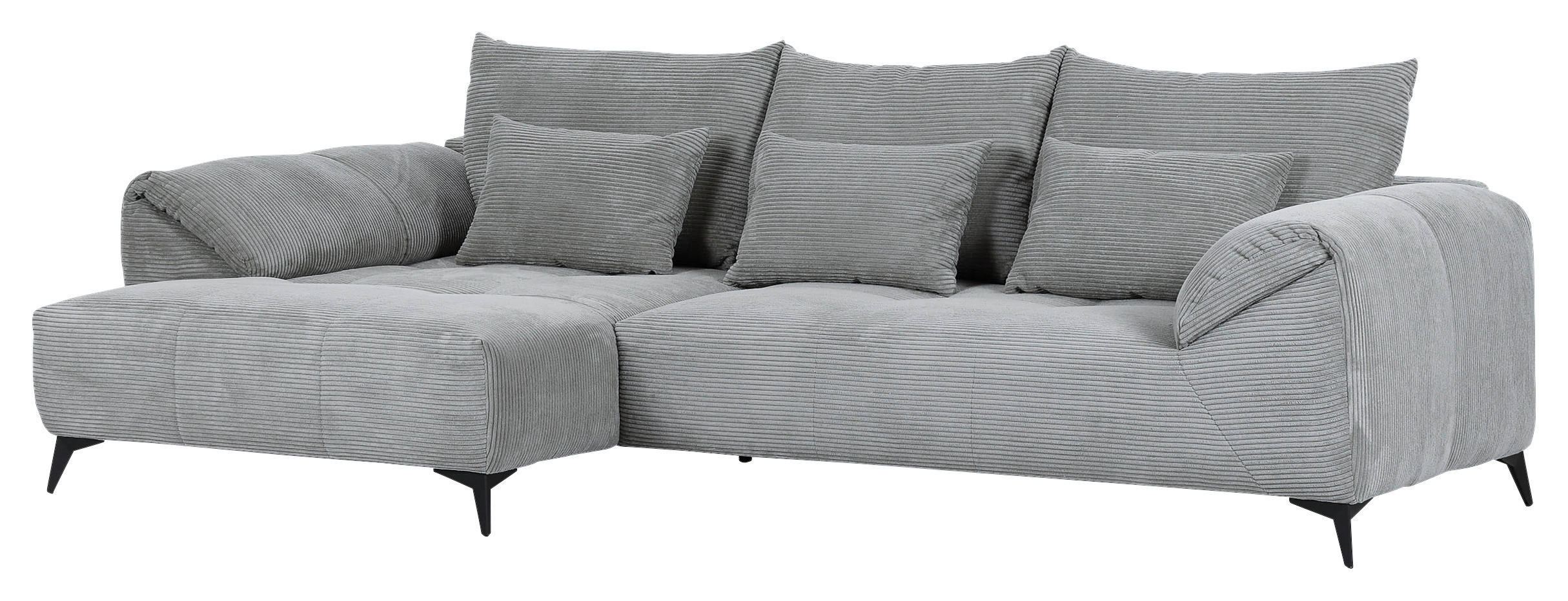 ECKSOFA Hellgrau Cord  - Hellgrau/Schwarz, KONVENTIONELL, Textil/Metall (176/311cm) - Carryhome