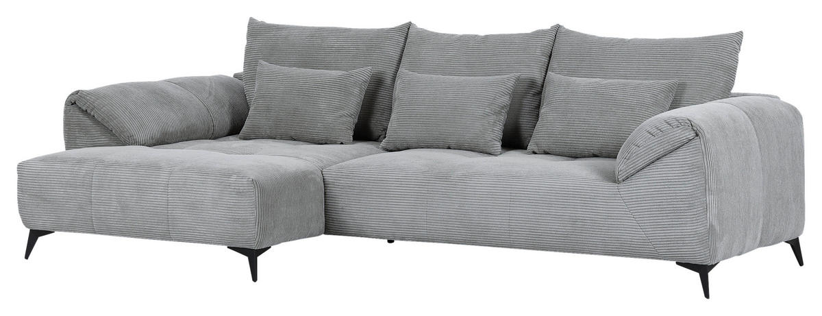 ECKSOFA in Cord Hellgrau  - Hellgrau/Schwarz, Konventionell, Textil/Metall (176/311cm) - Carryhome