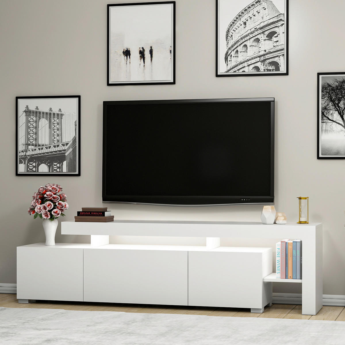 LOWBOARD Beliz TV-Schrank  in 192/53/37 cm  - Weiß, Design, Holzwerkstoff (192/53/37cm) - Livetastic