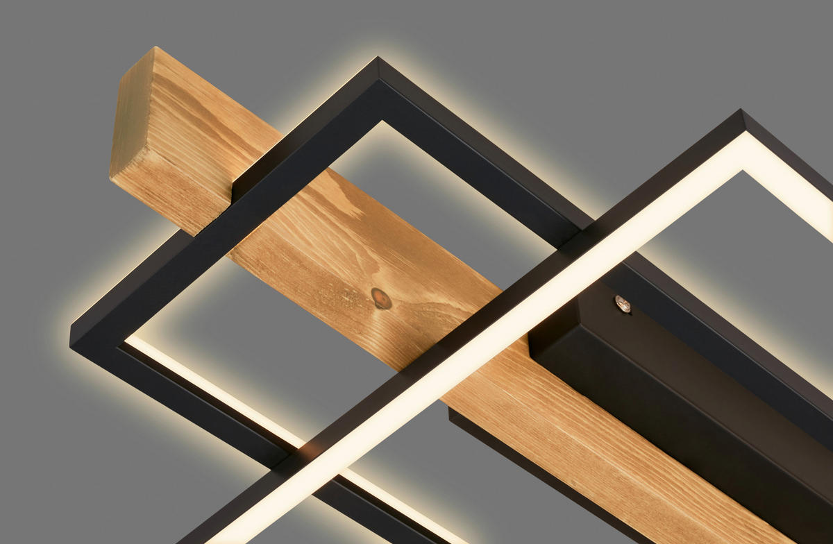 LED-DECKENLEUCHTE 55/30/8 cm   - Eichefarben/Schwarz, Natur, Holz/Metall (55/30/8cm) - Briloner