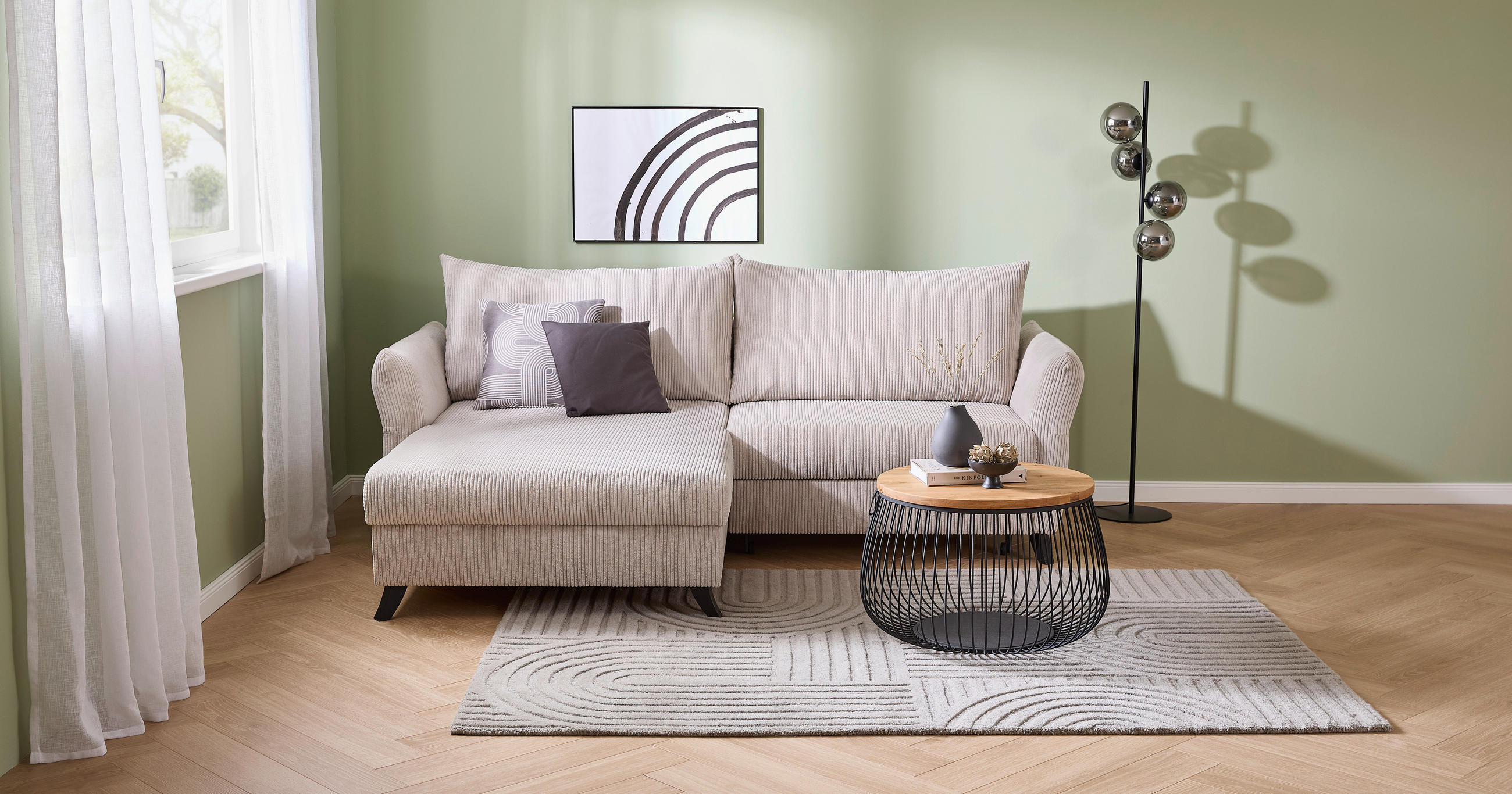 ECKSOFA Beige Cord  - Beige/Schwarz, ROMANTIK / LANDHAUS, Holz/Textil (245/159cm) - Stylife