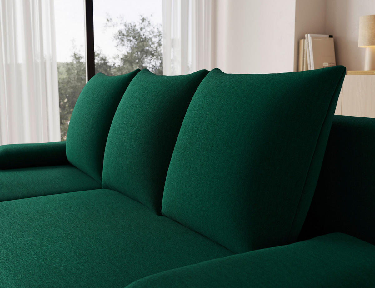 ECKSOFA GINO in Samt Dunkelgrün  201/143 cm  - Dunkelgrün/Schwarz, Design, Kunststoff/Textil (201/143cm) - MID.YOU