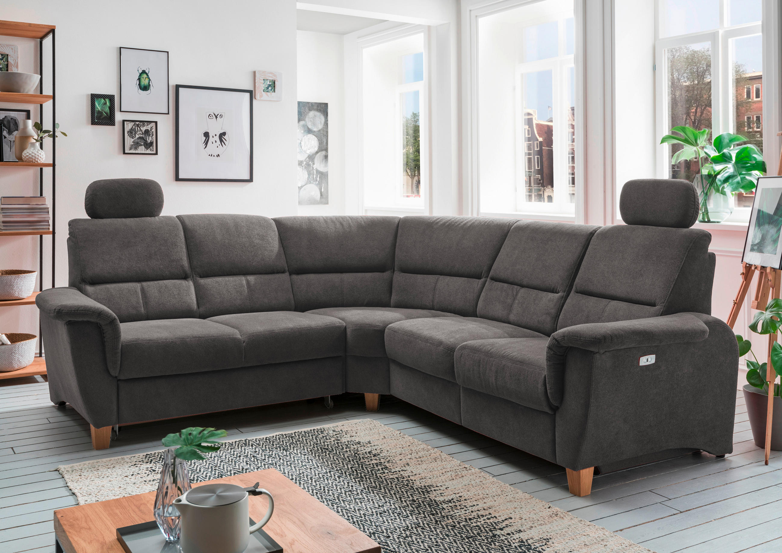 ECKSOFA Anthrazit Struktur  - Wildeiche/Anthrazit, KONVENTIONELL, Holz/Textil (238/241cm) - Livetastic