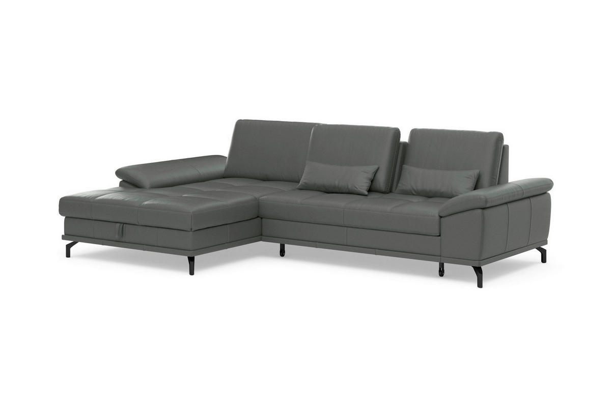 ROHOVÁ SEDAČKA, kůže, antracitová - černá/antracitová, Basics, kov/kůže (176/301cm) - Sit & More